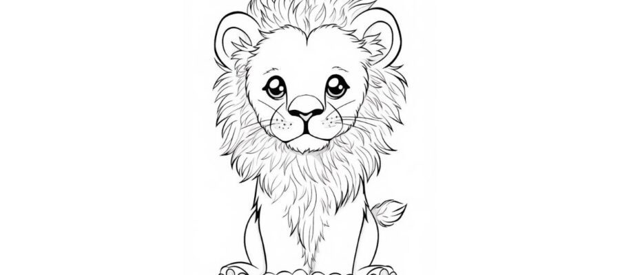 Desenho de Leão para Colorir - Leão Adulto e filhotes