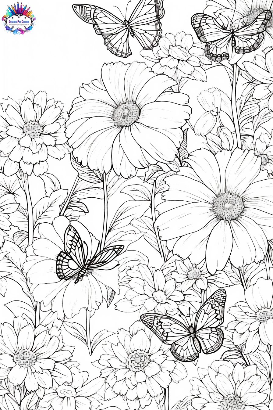 Desenho Para Colorir Flores - Calêndula, Margaridas, Rosas e mais