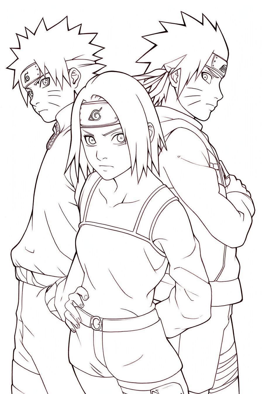 Naruto e Sasuke e filhos para colorir - Imprimir Desenhos