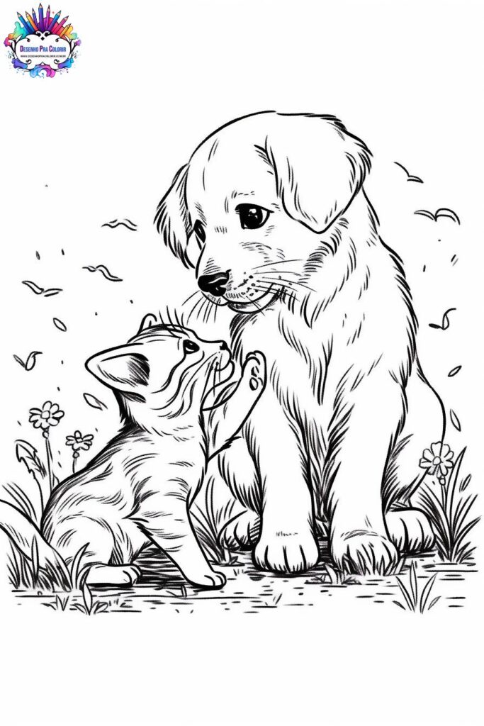 desenho para colorir cachorro e gato