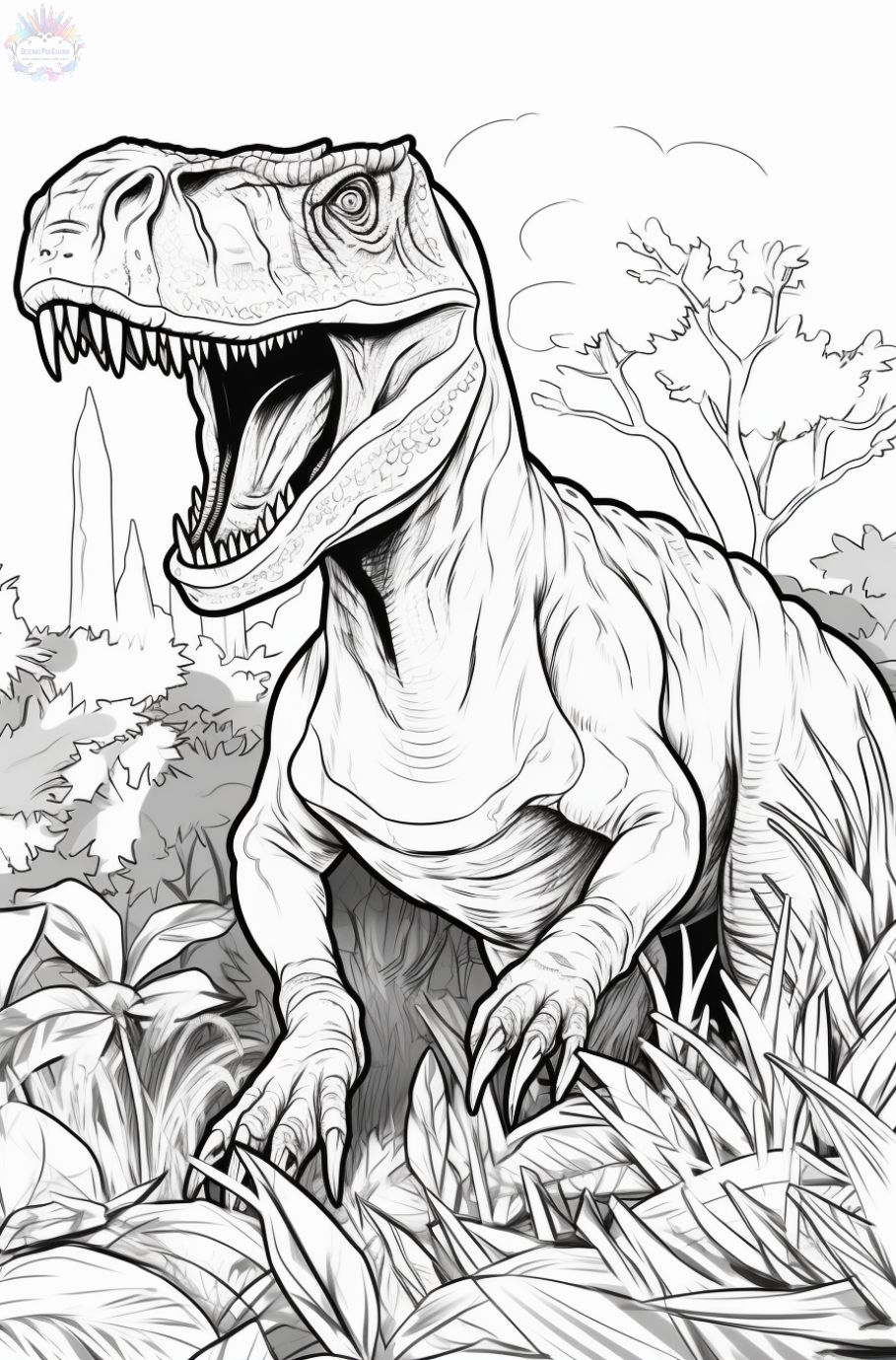 Página para colorir de dinossauro tiranossauro rex para crianças
