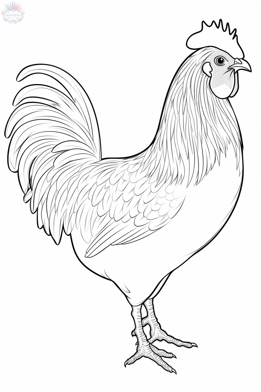 Galo e galinha com desenho de ovo para colorir página
