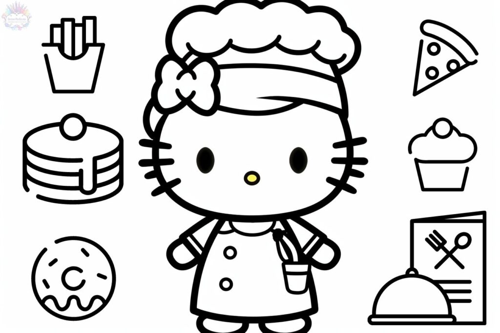 Hello Kitty na Escola - Desenhos para Colorir a Hello Kitty