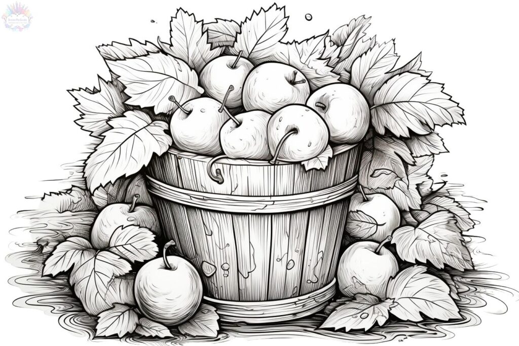 cesto de maçãs para colorir