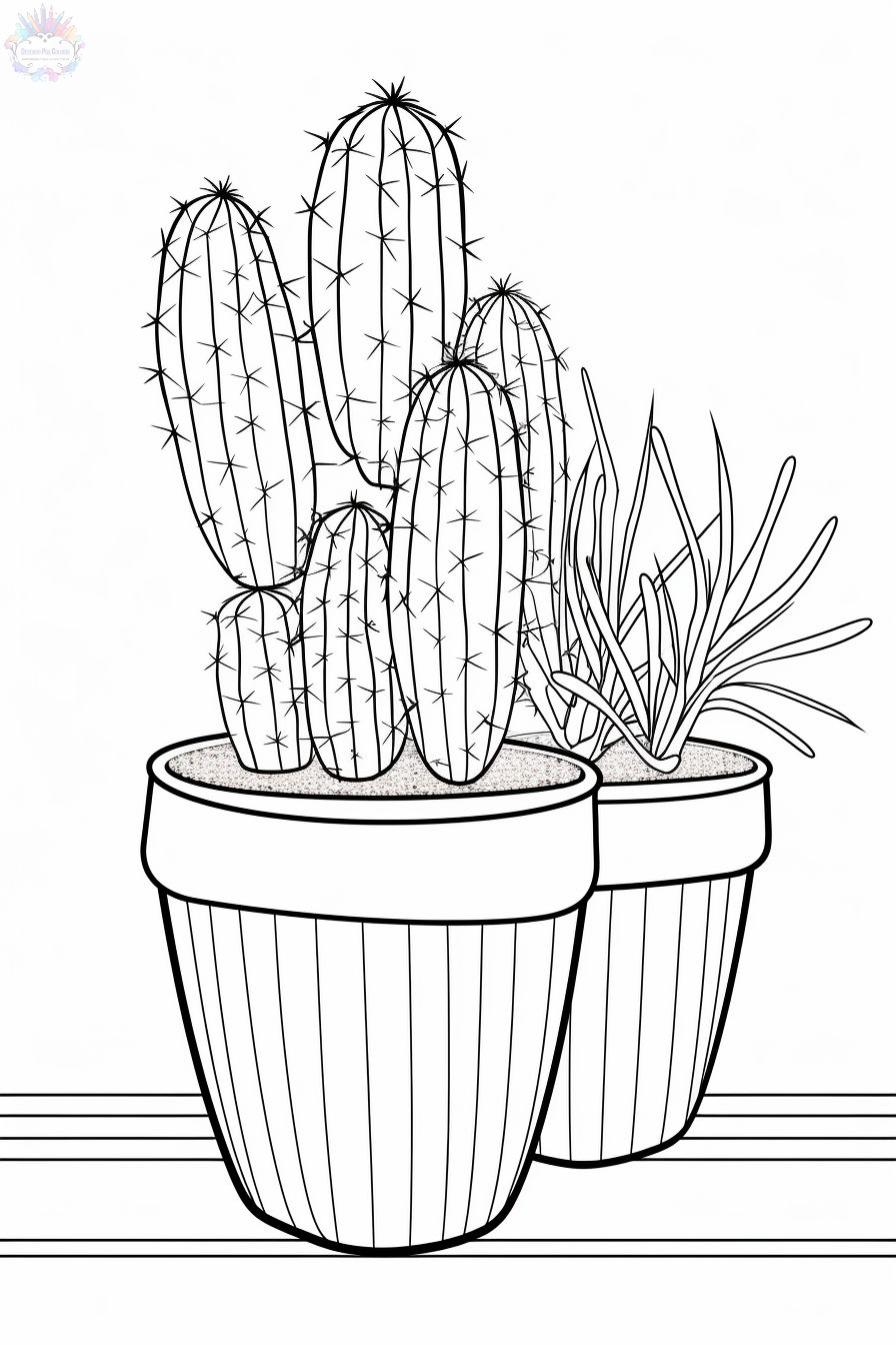 Cactus Coloring Page - Desenho De Cacto Preto E Branco - Free