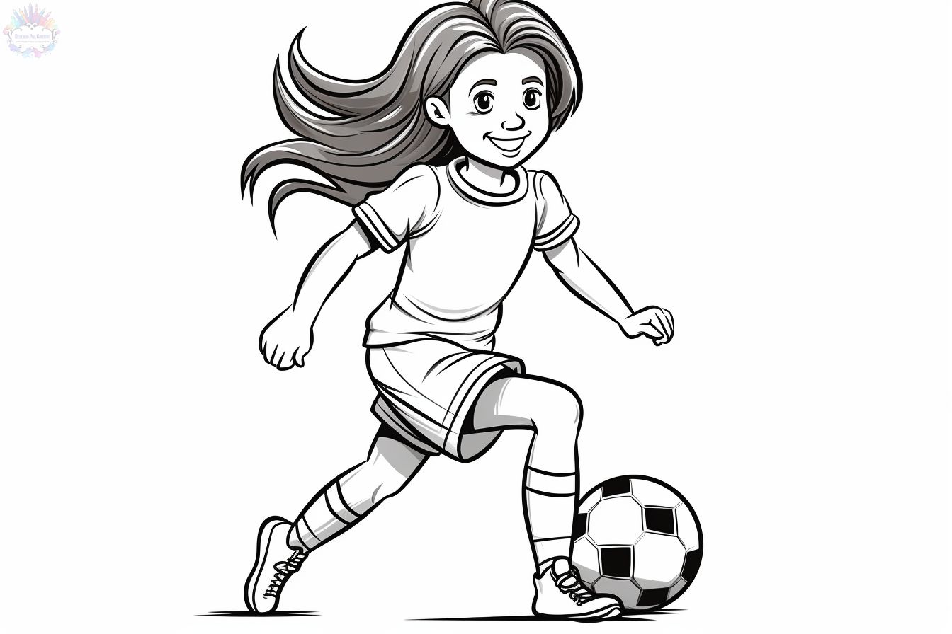 Menina jogando futebol para colorir para crianças