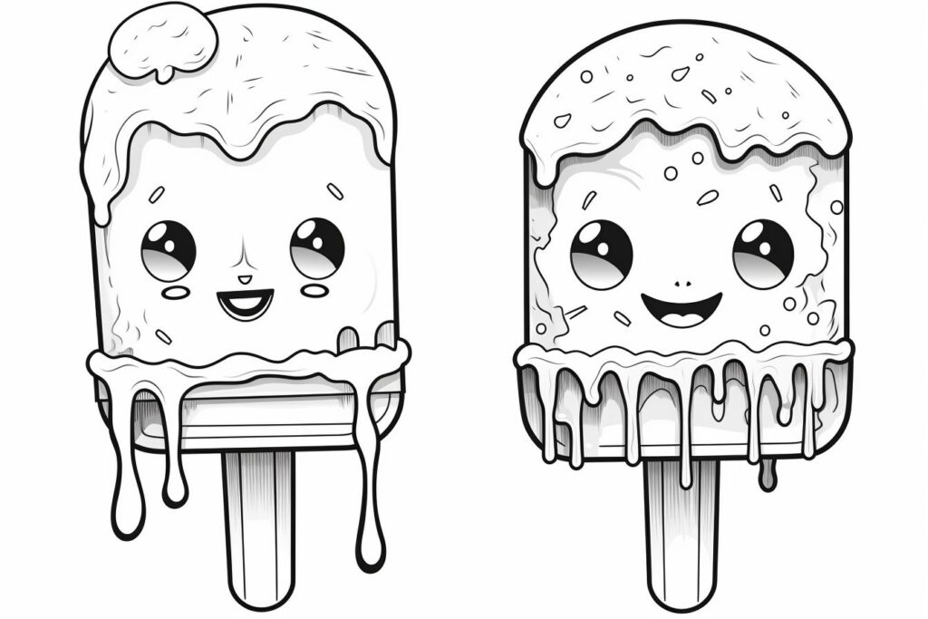 Gatinho e sorvete kawaii para colorir - Imprimir Desenhos em 2023