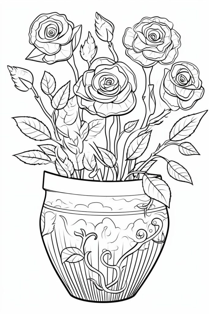 Vaso de Flor Para Colorir