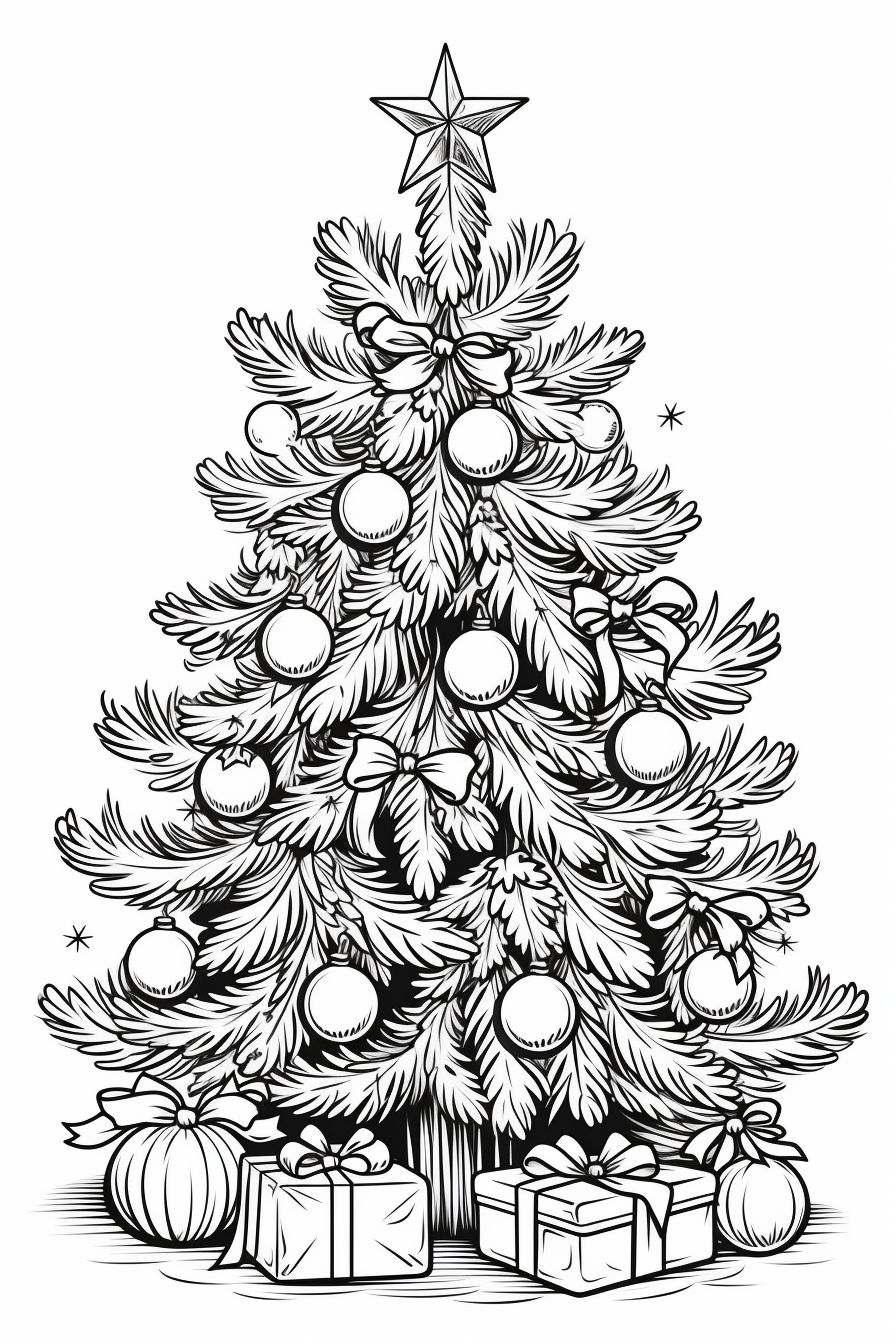 Desenho de Árvore de Natal para Imprimir, Colorir ou Pintar
