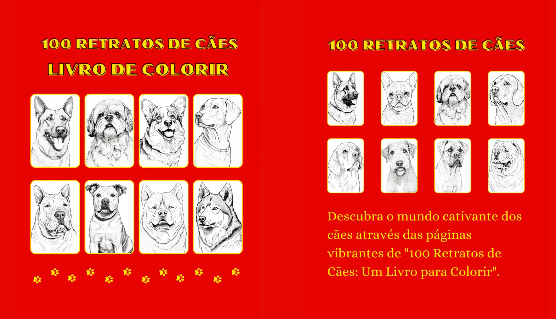 Livro 100 Retratos de Cães Para Colorir